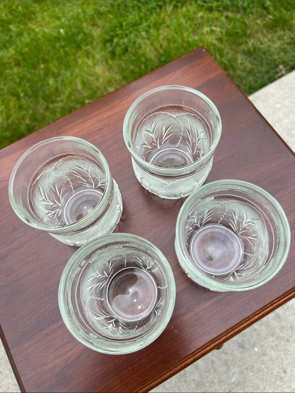 4 Vintage Old Fashioned Cocktail Tumblers Glasses Pebble Leaf Cabbage Pattern